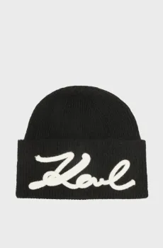 Женская черная шапка crochet Черный ONESIZE Karl Lagerfeld A4W33009