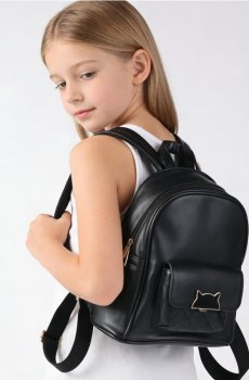 Рюкзак з екошкіри з мотивом кота - чорний