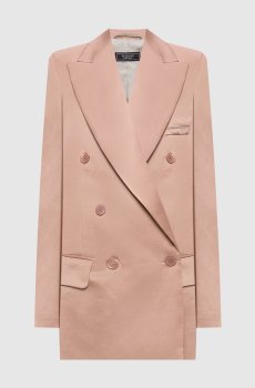 Розовый двубортный жакет с льном