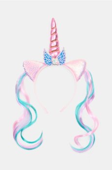 Обруч із мотивом єдинорога з рогом і волоссям - різнобарвний