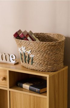 Плетений кошик для зберігання з ручками - бежевий