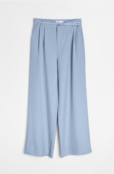 Штани wide leg з поясом - блакитний