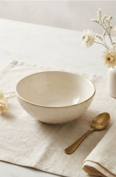 Керамічна миска з тисненим візерунком - кремовий