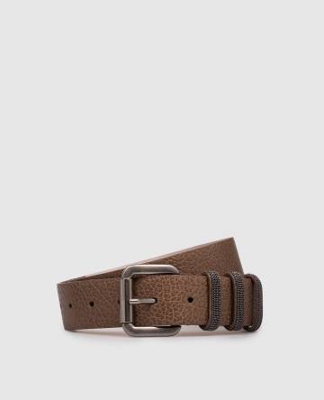 Коричневый кожаный ремень с цепочкой мониль