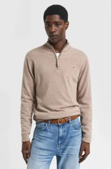 Мужская бежевая шерстяная кофта SUPERFINE LAMBSWOOL HALF ZIP Бежевый S Gant 87213