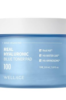 Увлажняющие тонер-пады для лица WELLAGE Real Hyaluronic 100 Blue Toner Pad с гиалуроновой кислотой, 210 мл, 70 шт