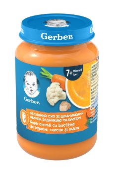 Детское овощно-мясное пюре Gerber Весенний суп с кусочками овощей, индейкой и укропом, от 7 месяцев, 190 г
