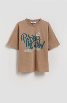 Reserved - Бавовняна футболка з принтом - коричневий - 902IX-88X