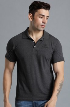 hummel Men Black Polo Collar T-shirt