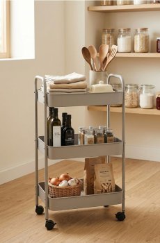 Трирівневий стелаж на коліщатках - сірий