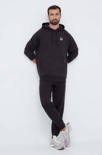 Хлопковая кофта Puma мужская цвет чёрный с капюшоном с аппликацией Хлопковая кофта Puma мужская цвет чёрный с капюшоном с аппликацией
