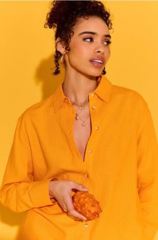 Сорочка oversize із додаванням льону - помаранчевий