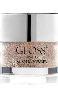 Акриловая пудра для ногтей Gloss UV/LED Acrylic Powder 011 Бежевый с микроблеском и галографическими блестками, 15 г