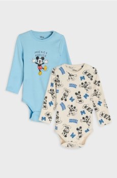 Бавовняне боді з принтом 2 pack Mickey Mouse - кремовий
