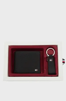 Мужской кожаный набор аксессуаров (кошелек, брелок) FLAG Черный ONESIZE Tommy Hilfiger AM0AM13604