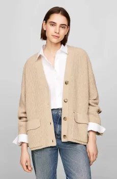 Женский бежевый шерстяной кардиган UTILITY KNIT V-NK Бежевый S-M Tommy Hilfiger WW0WW42165
