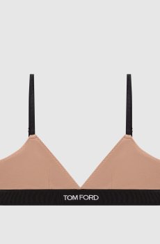 Бежевый бюстгальтер-бралетт с контрастным логотипом