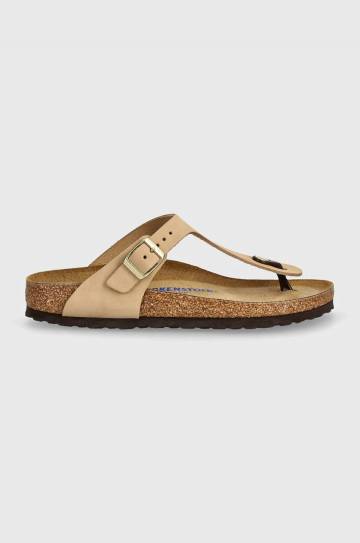 Вьетнамки из нубука Birkenstock Gizeh SFB цвет бежевый на плоском ходу 1019014 Вьетнамки из нубука Birkenstock Gizeh SFB цвет бежевый на плоском ходу 1019014