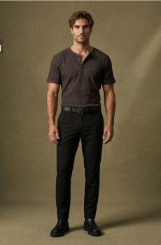 Футболка Henley з бавовною - пильно-коричневий