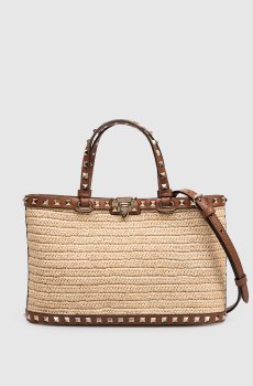 Бежевая сумка-тоут Rockstud из рафии
