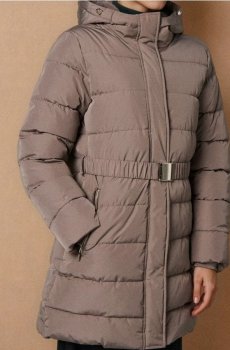 Подовжений пуховик із каптуром - сіро-фіолетовий