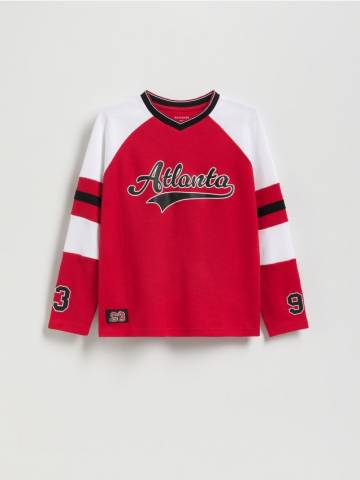 Reserved - Бавовняний лонгслів з принтом - червоний - 580FJ-33X