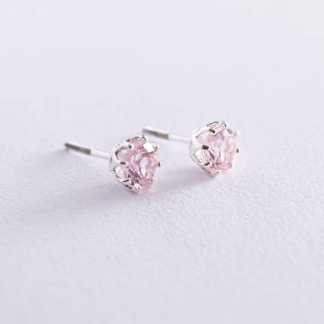 Серебряные серьги - пусеты (синт. кварц) 122819 Серебряные серьги - пусеты (синт. кварц) 122819
