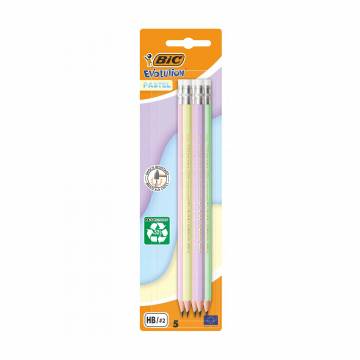 Набор карандашей графитовых BIC Evolution Pastel с ластиком, 5 шт (HB/BL5) Набор карандашей графитовых BIC Evolution Pastel с ластиком, 5 шт (HB/BL5)