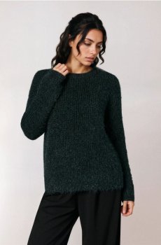 Светр з хутряним оздобленням - жовто-зелений