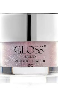 Акриловая пудра для ногтей Gloss UV/LED Acrylic Powder 007 Светло-серый с розовым и галографическим микроблеском, 15 г