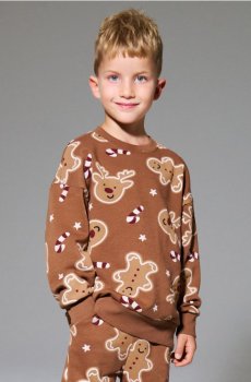 Світшот з круглим вирізом з різдвяним мотивом - темно коричневий