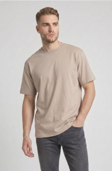 Бавовняна футболка loose fit з коротким рукавом - бежевий