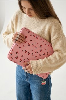 Сумка для ноутбука з вишневим мотивом - рожевий