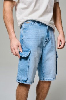 Шорти cargo вільного крою з ефектом зношеності - синій