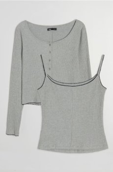 Ребристий двокомпонентний комплект з контрастним оздобленням - сірий