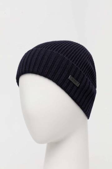 Шерстяная шапка BOSS цвет синий шерсть