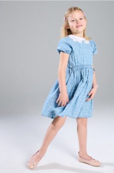 Джинсова сукня з рукавами-буфами - синій