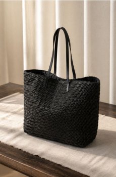 Плетена сумка shopper на плече - чорний