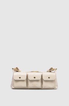 Бежевая кожаная сумка кросс-боди с принтом логотипа