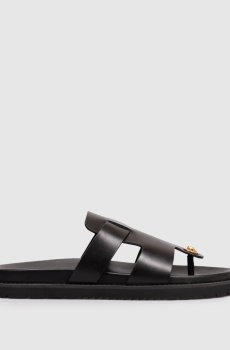Черные кожаные шлепанцы с эмблемой