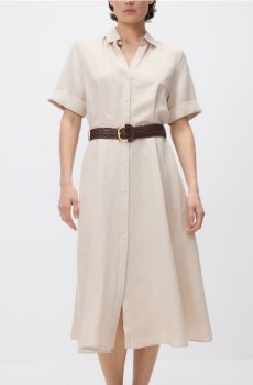 Reserved - Сукня міді з лляної суміші - бежевий - 345HK-08X