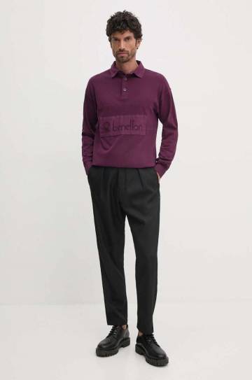 Хлопковый лонгслив United Colors of Benetton цвет фиолетовый однотонный 3G9WU3020 Хлопковый лонгслив United Colors of Benetton цвет фиолетовый однотонный 3G9WU3020