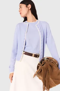 Женский сиреневый шерстяной кардиган Сиреневый 34 MAJE MFPCA00620_Blue