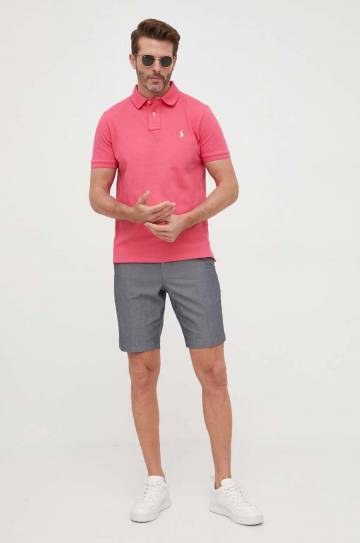 Хлопковое поло Polo Ralph Lauren цвет розовый однотонный Хлопковое поло Polo Ralph Lauren цвет розовый однотонный