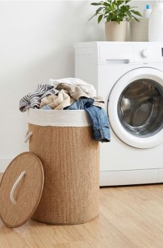 Бамбуковий кошик для білизни з кришкою - бежевий