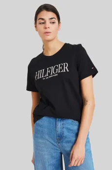 Женская черная футболка REG MDN HILFIGER C-NK SS Черный S Tommy Hilfiger WW0WW41043