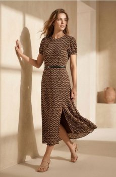 Сукня міді з поясом у квітковий принт - різнобарвний