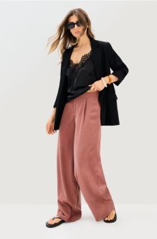 Штани wide leg з ліоцелом і домішкою льону - бурштиновий