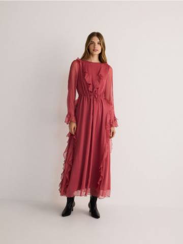 Reserved - Сукня максі з оборками - пильно-рожевий - 324EM-39X Reserved - Сукня максі з оборками - пильно-рожевий - 324EM-39X