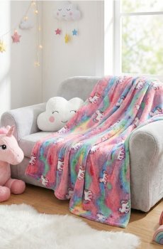 Фланелевий плед, що світиться в темряві, з мотивом єдинорогів - рожевий